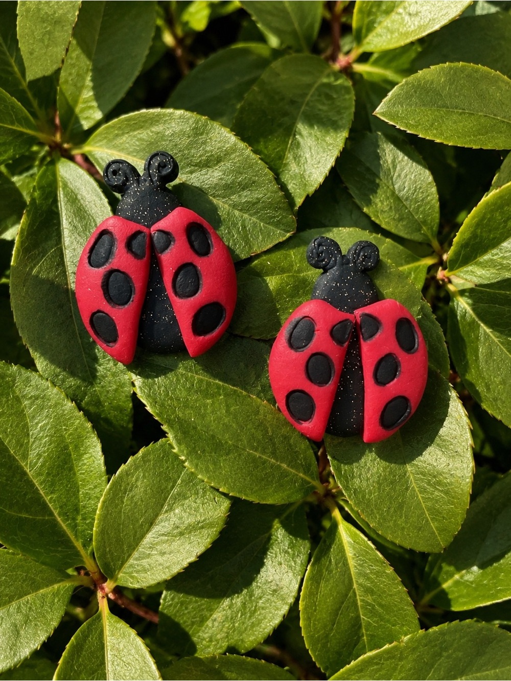Ladybug Handmade Polymer Clay Earrings — Red & Black Cute Studs